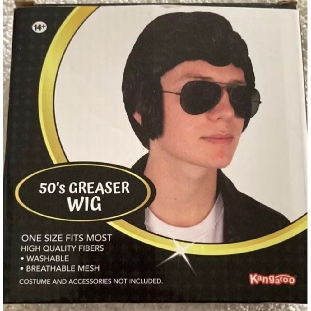 NEW Elvis Wig Kangaroo Black 50's Greaser Wig HALLOWEEN Grease